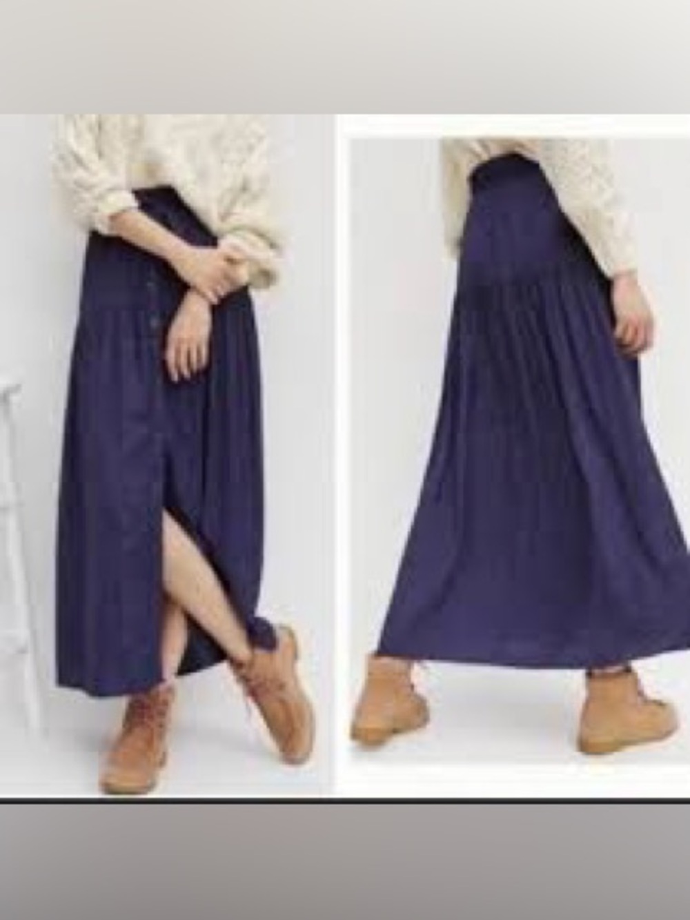 Anthropologie• NWT Carnacion Silky Textured Navy Button-Front Maxi  Skirt